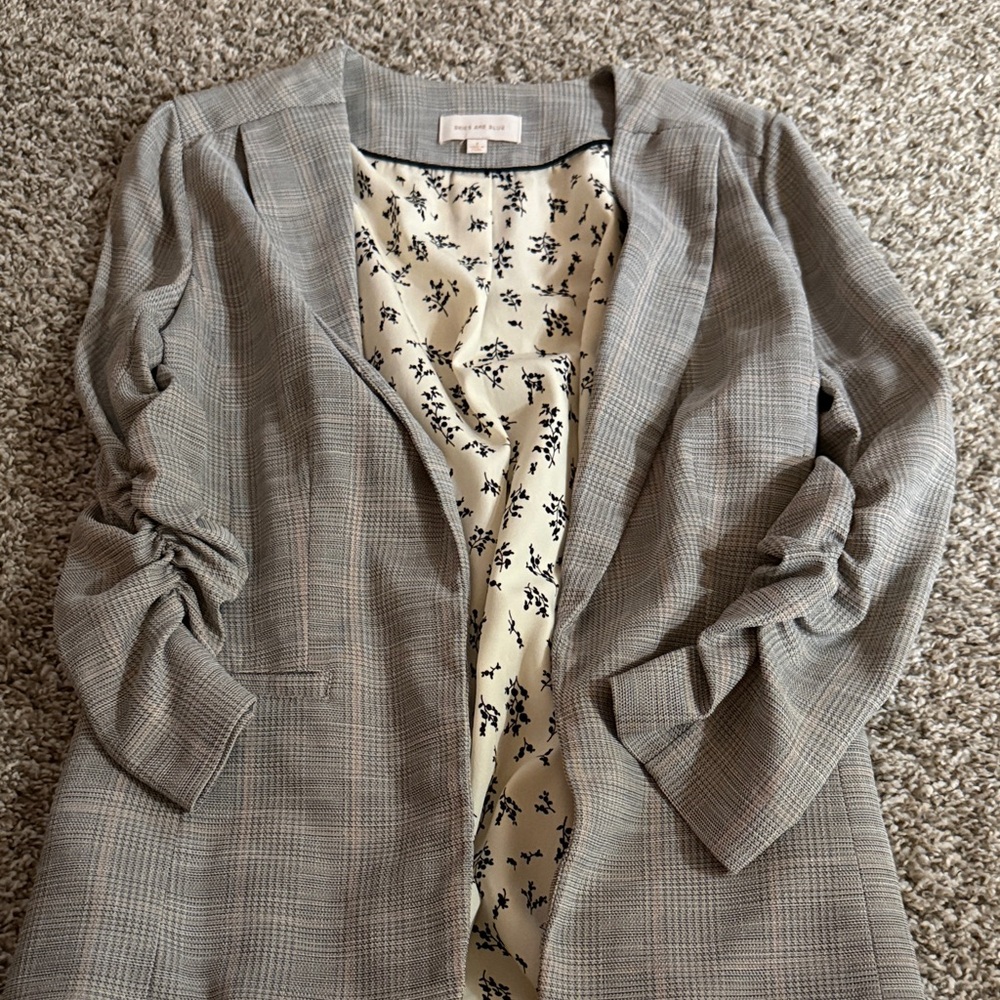 Skies Are Blue Checkered Blazer with Floral Lining